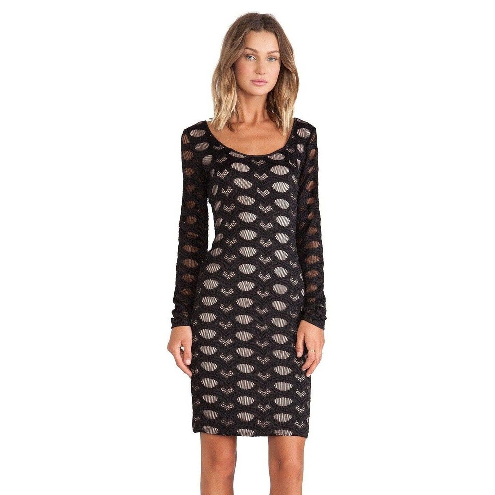 BCBGMAXAZRIA Cutout Tight Tanya Long Sleeve Lace Bodycon Dress Back Zip Size L